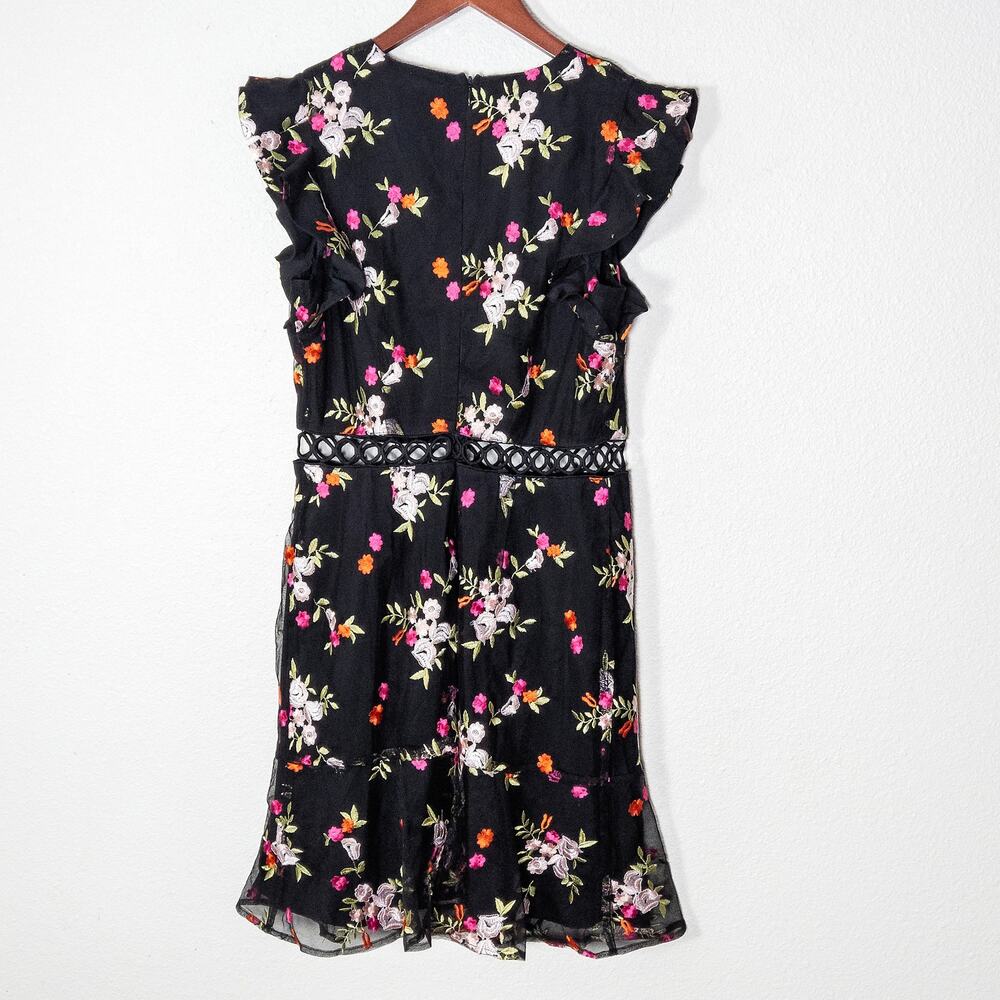 NWT-Sam Edelman Black Floral Ruffle Midi Dress